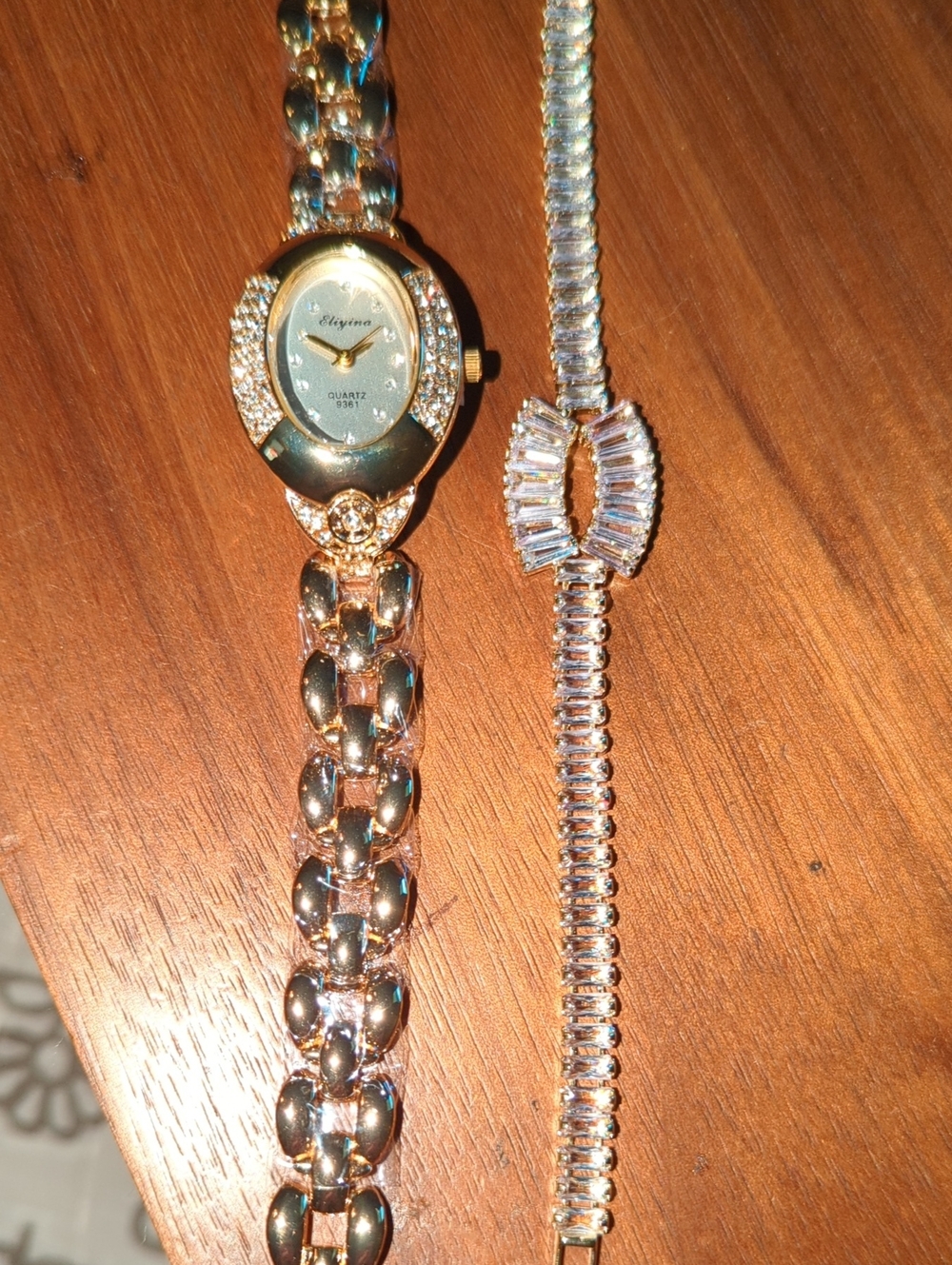 Gold-Tone Women's Bracelet Watch and Crystal Accent Bracelet - Elegant Style